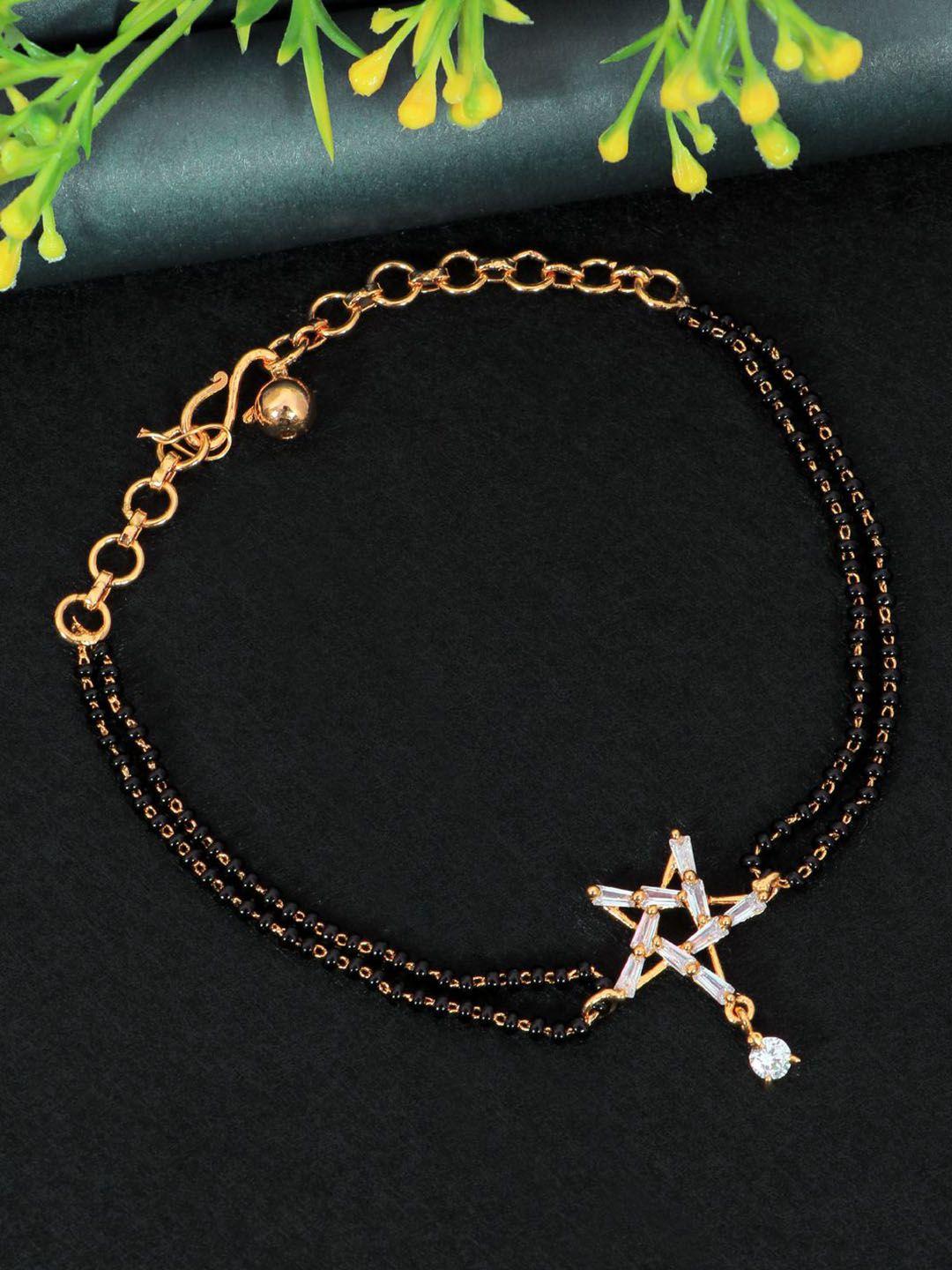 swadev women gold-toned & black american diamond enamelled gold-plated link bracelet