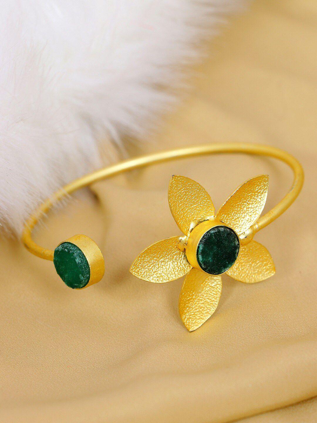 swadev women green & gold-plated enamelled cuff bracelet