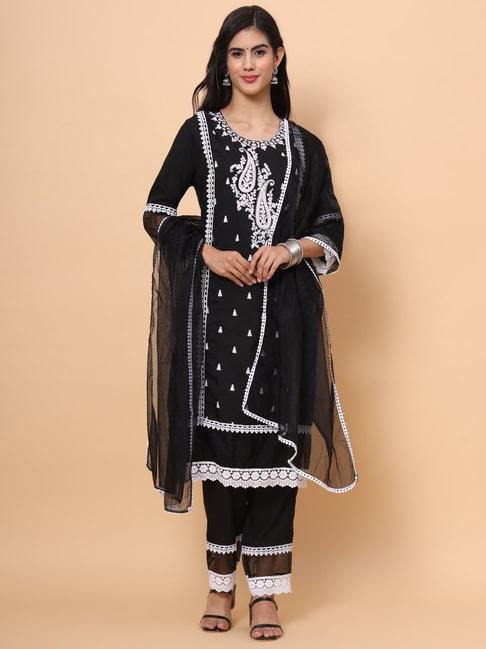swagg india black embroidered kurta pant set with dupatta