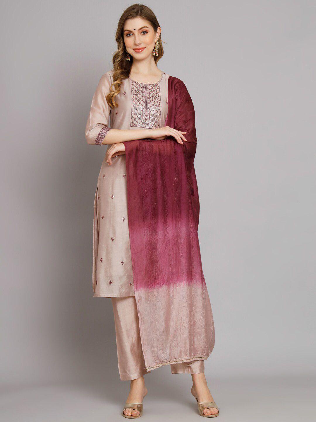 swagg india ethnic motifs embroidered chanderi silk kurta with trousers & with dupatta