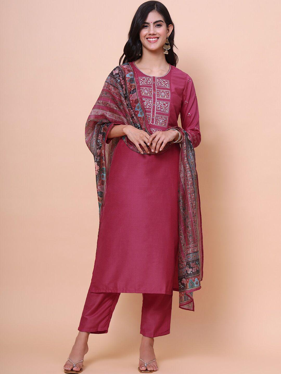 swagg india ethnic motifs embroidered sequinned kurta with trousers & with dupatta