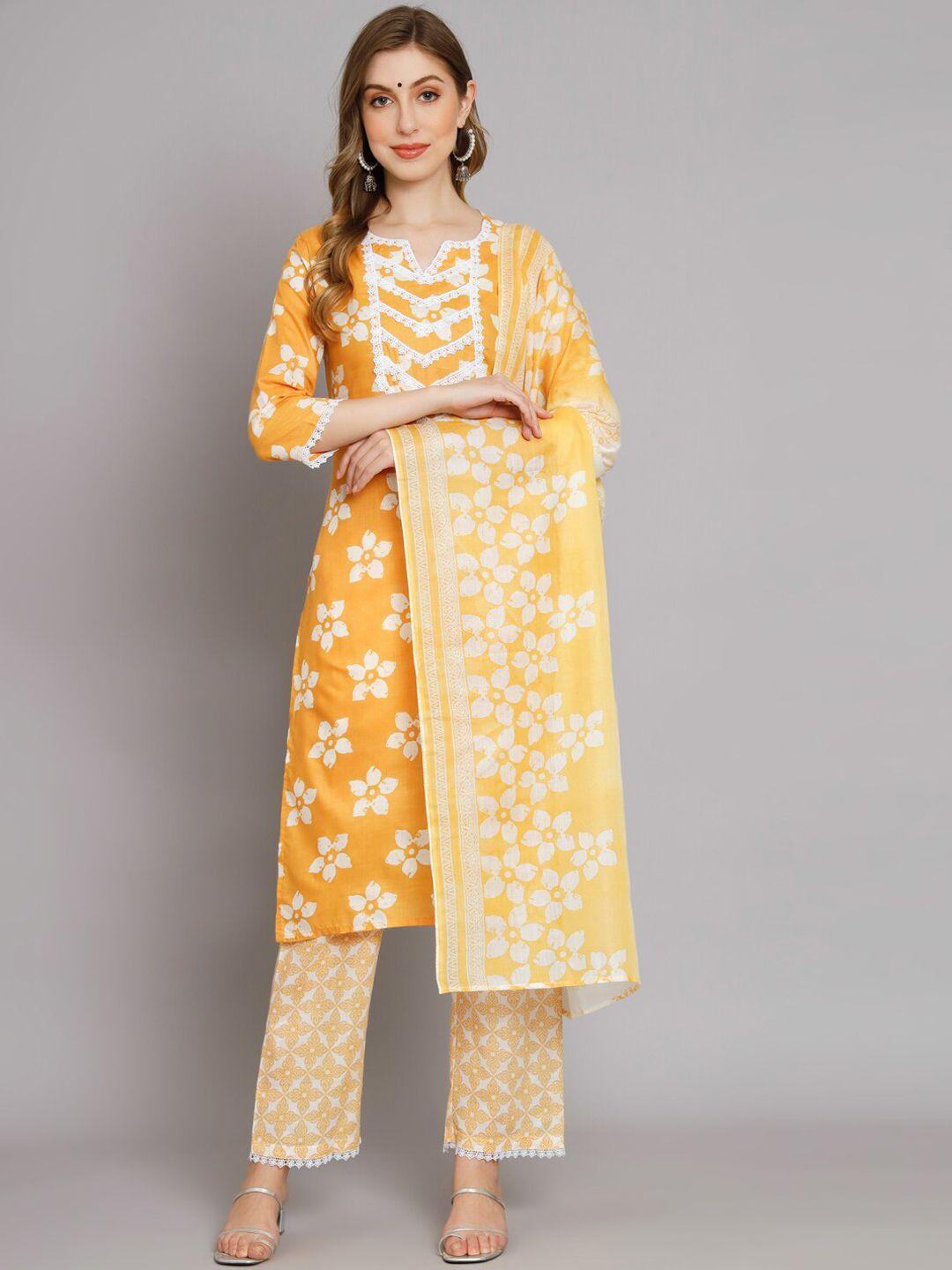 swagg india floral printed regular thread work kurta with trousers & with dupatta