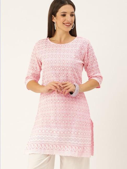 swagg india pink cotton embroidered straight kurti