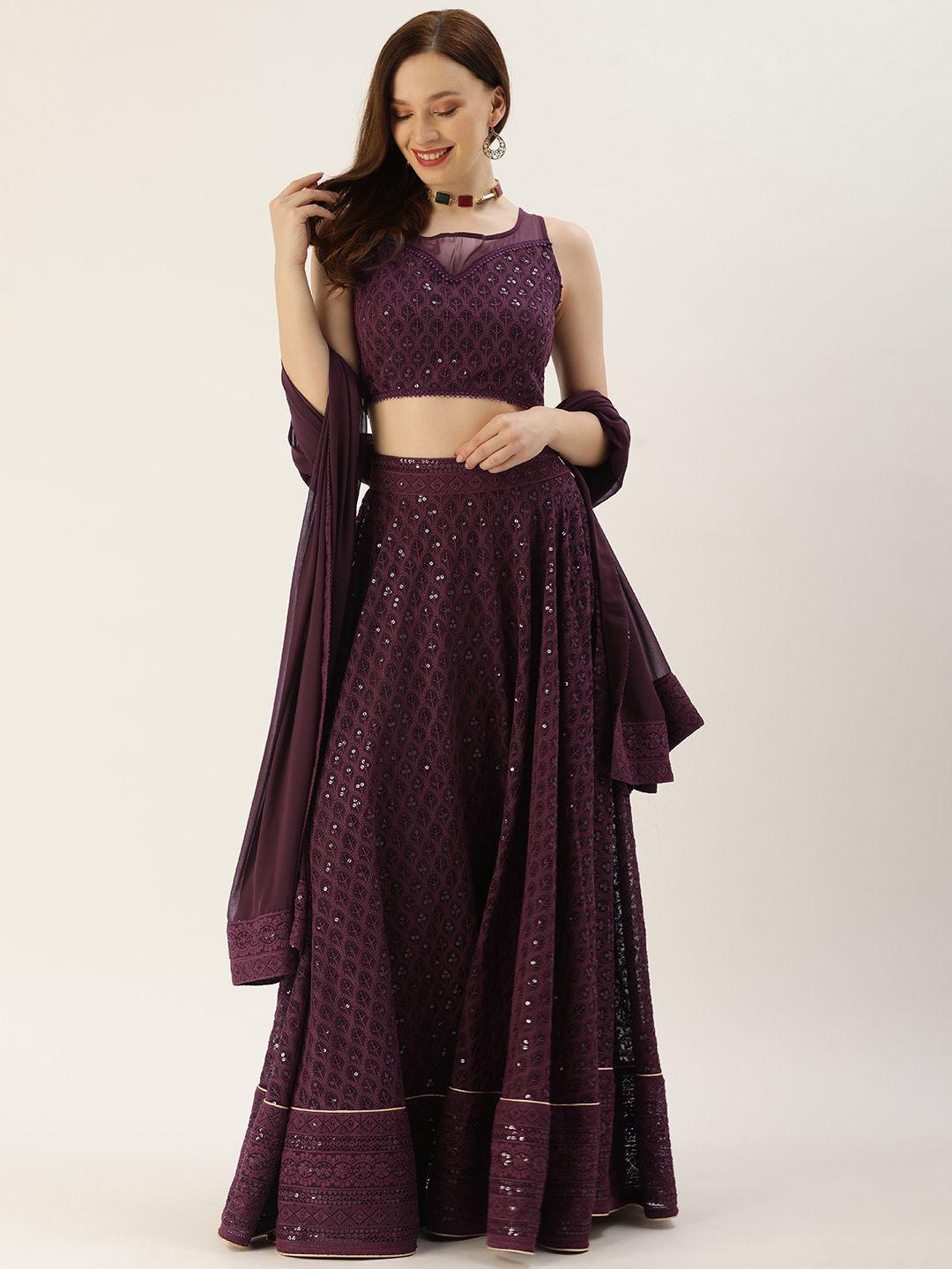 swagg india purple chikankari sequinned ready to wear lehenga & blouse with dupatta