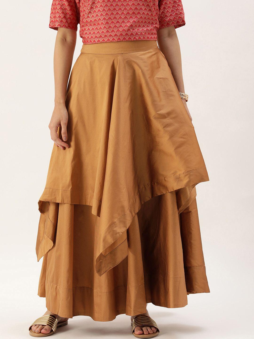 swagg india women gold-coloured solid layered lehenga skirt