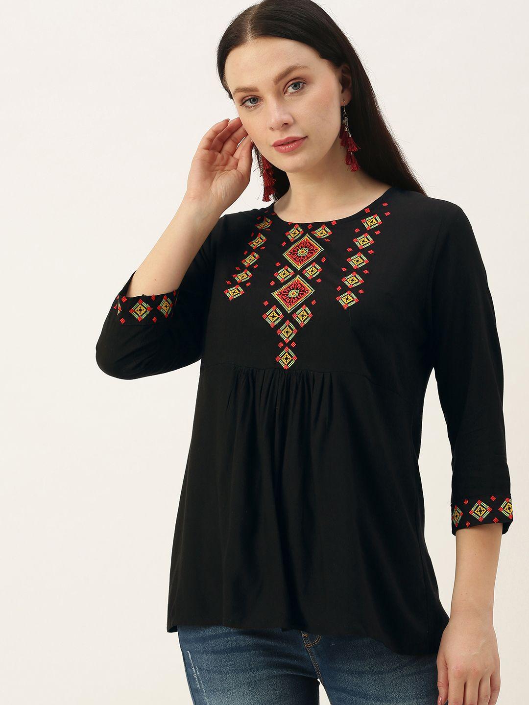 swagg india black embroidered regular top