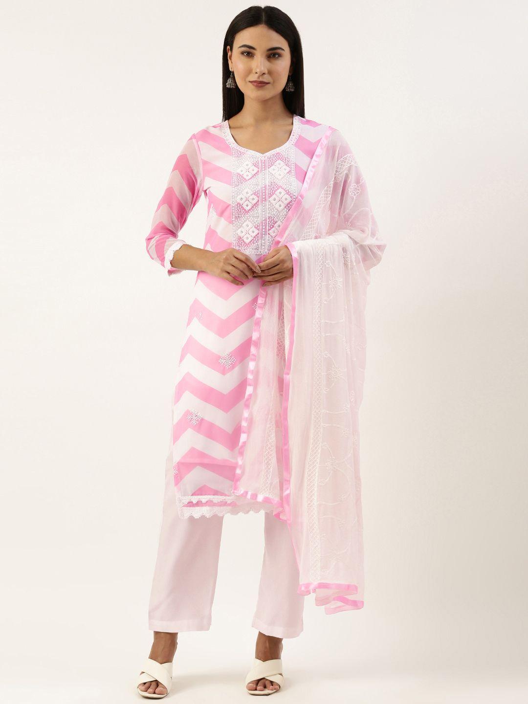 swagg india embroidered sequinned kurta with trousers & dupatta