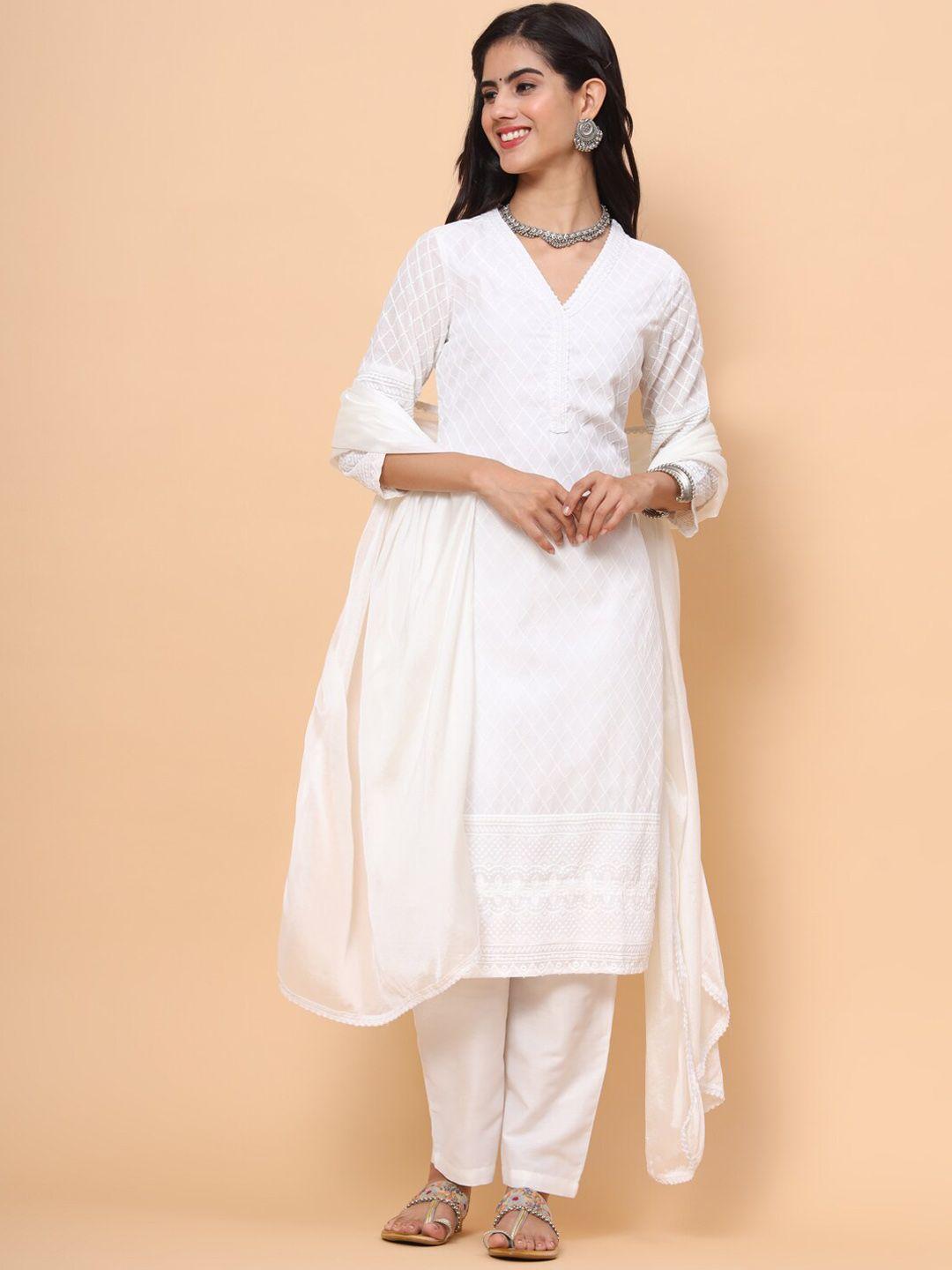 swagg india embroidered thread work kurta with trousers & with dupatta