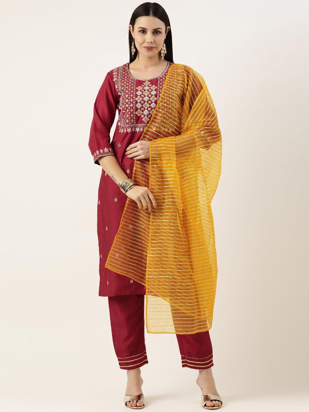 swagg india ethnic motifs embroidered kurta with trousers & dupatta