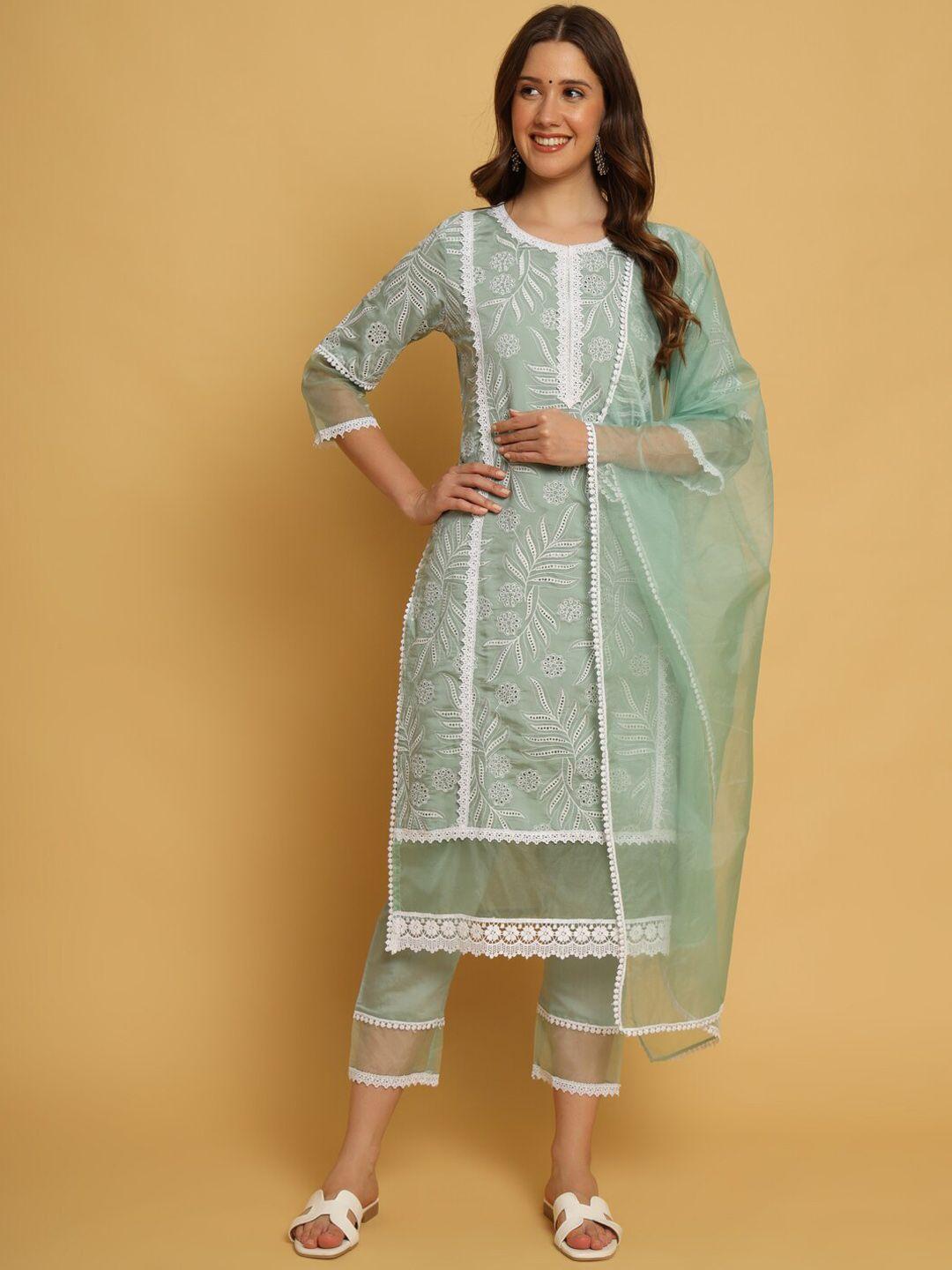 swagg india ethnic motifs embroidered regular chanderi silk kurta with trousers & dupatta