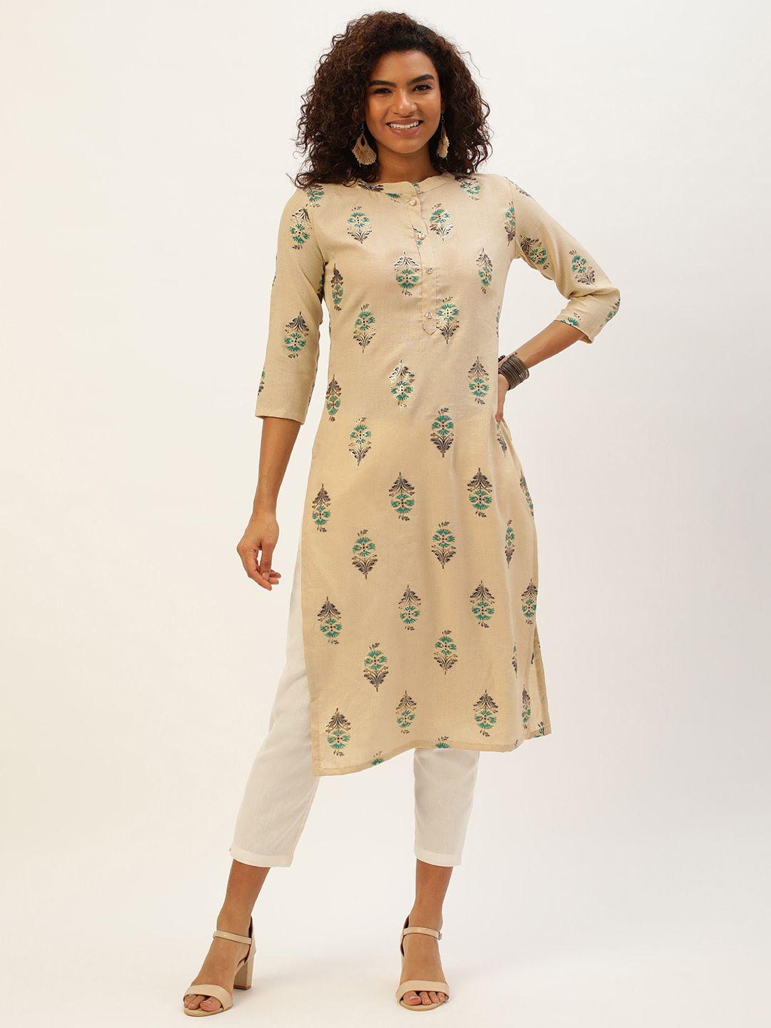 swagg india ethnic motifs foil print viscose rayon straight kurta