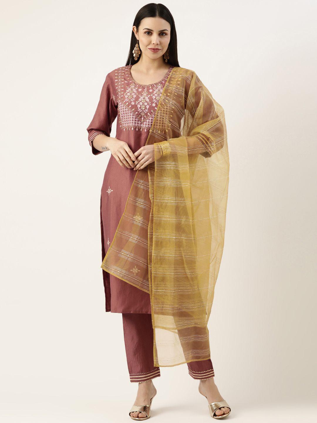 swagg india floral embroidered zari kurta with trousers