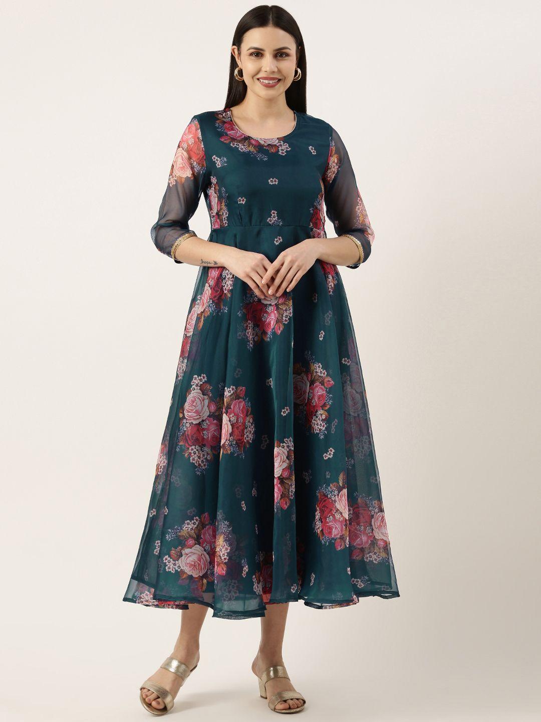 swagg india floral printed organza midi dress