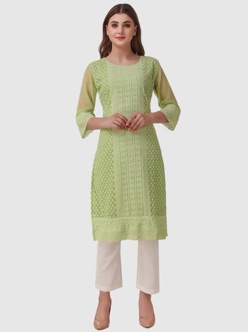 swagg india green embroidered straight kurta