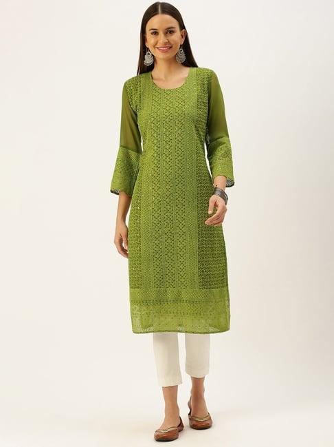 swagg india green embroidered straight kurta