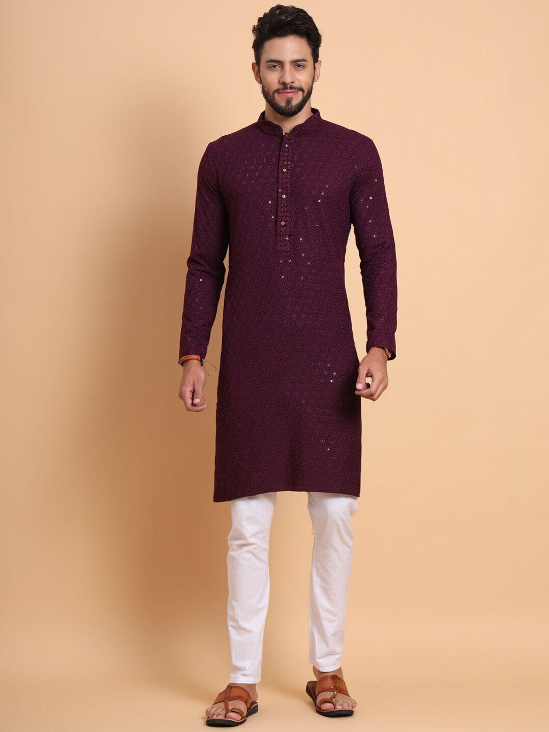 swagg india mandarin collar ethnic motif embroidered thread work kurta