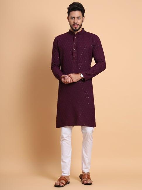 swagg india maroon regular fit embroidered kurta