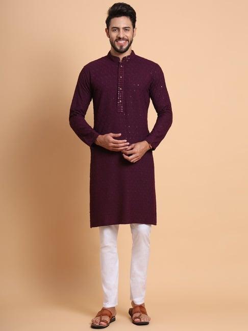 swagg india maroon regular fit embroidered kurta