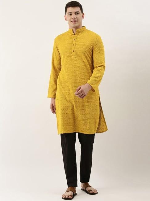 swagg india mustard cotton regular fit embroidered kurta