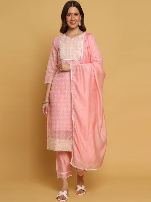 swagg india pink embroidered kurta pant set with dupatta