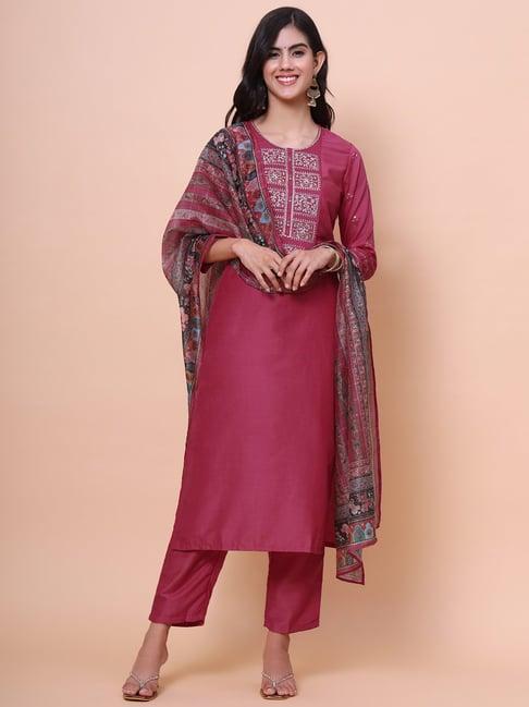 swagg india pink embroidered kurta pant set with dupatta