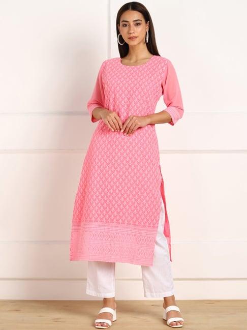 swagg india pink embroidered straight kurta