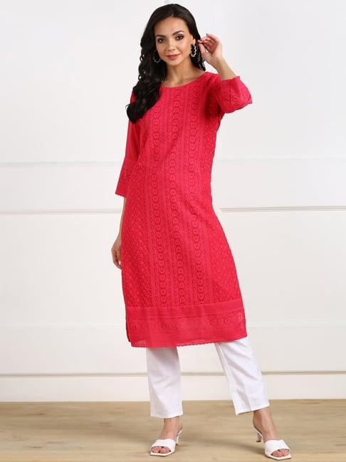 swagg india pink embroidered straight kurta