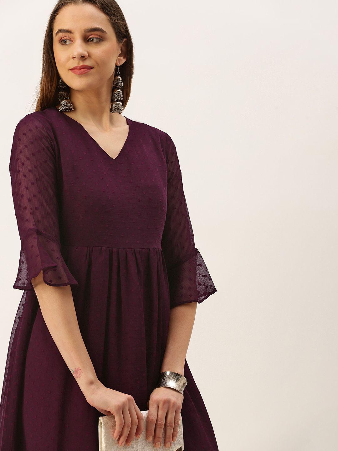 swagg india purple chiffon ethnic midi dress