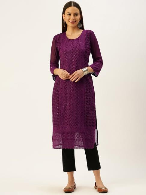 swagg india purple embroidered straight kurta