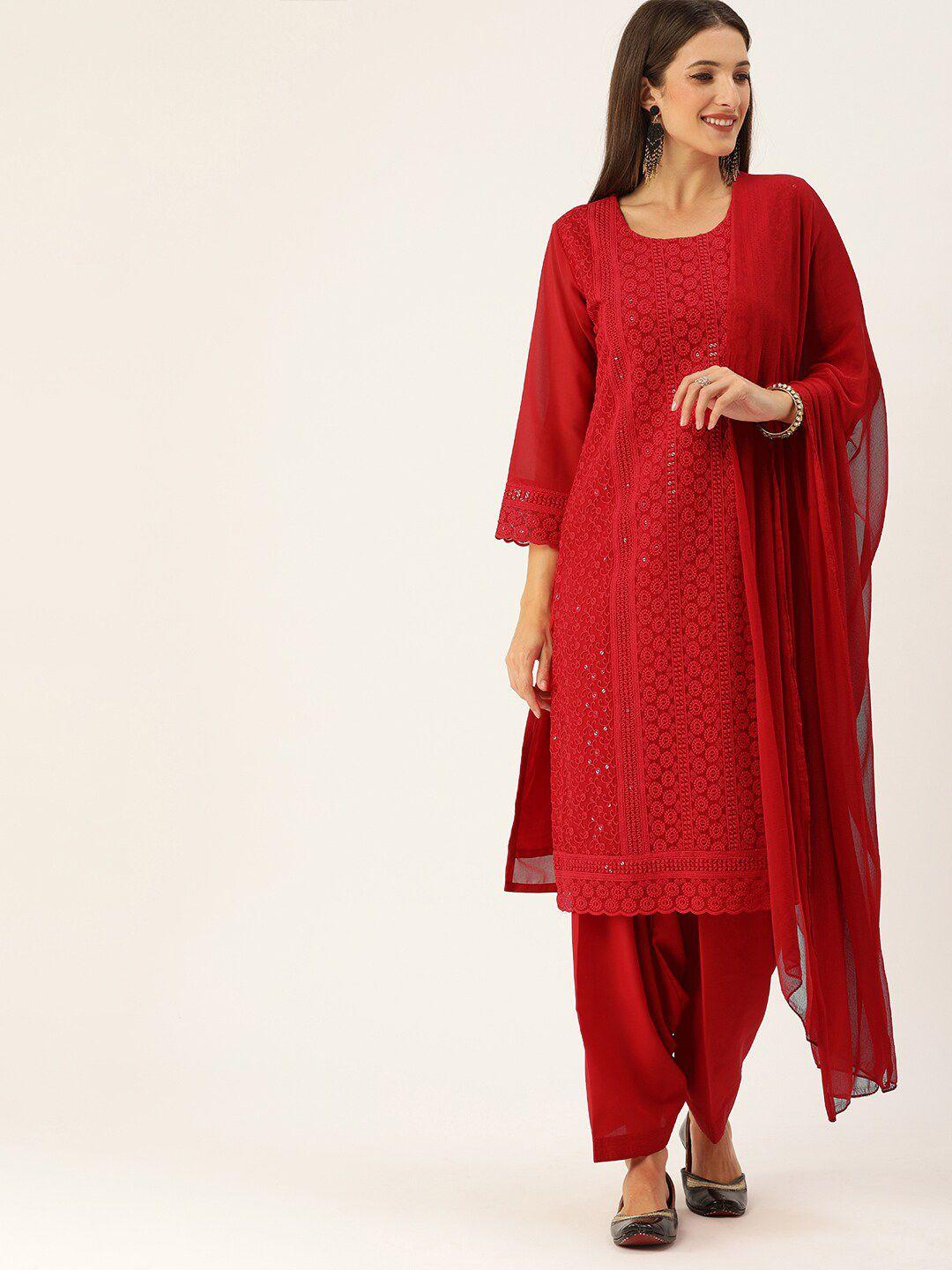 swagg india red embroidered unstitched dress material