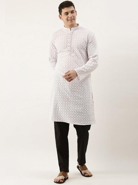 swagg india white cotton regular fit embroidered kurta