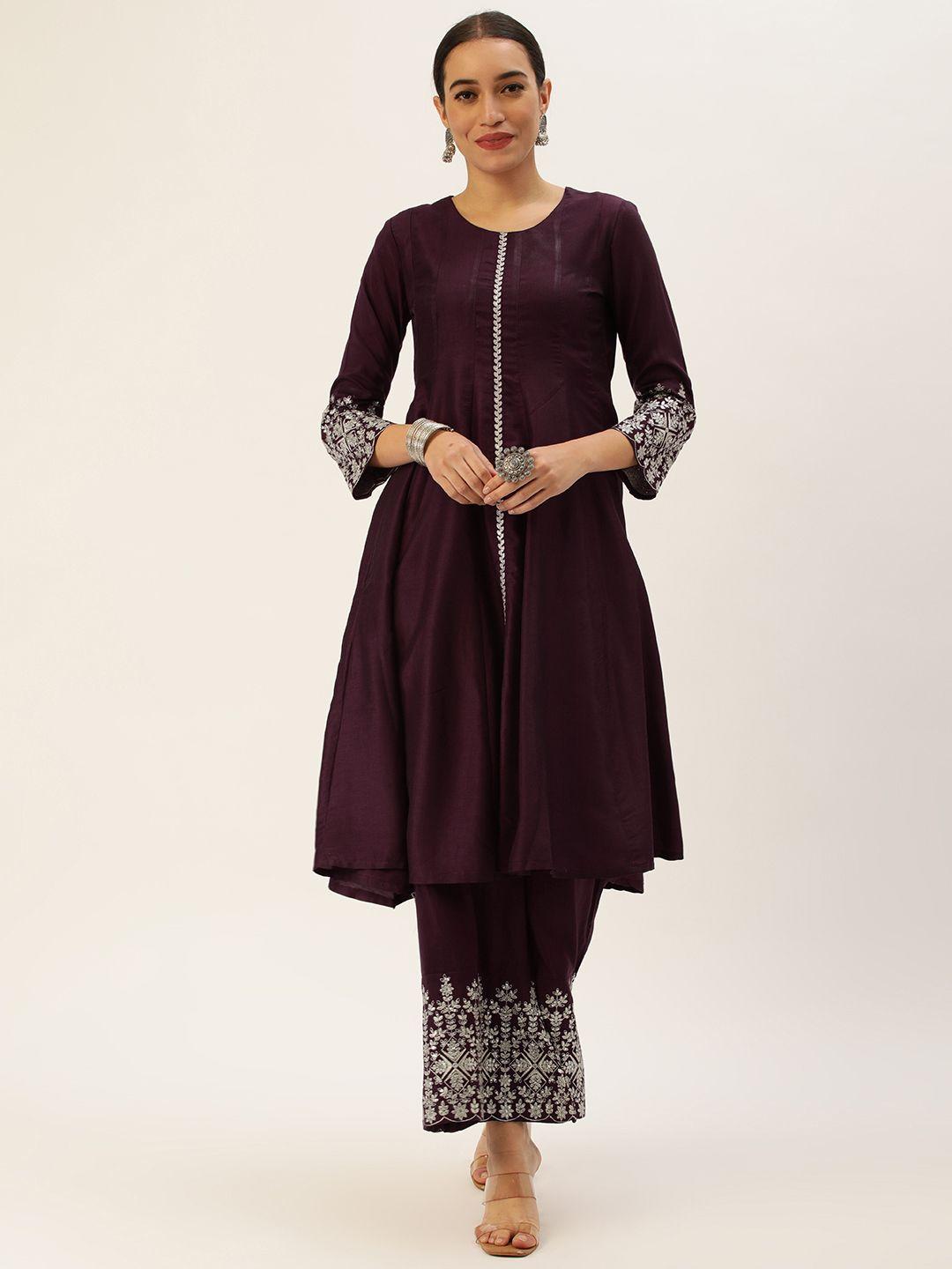 swagg india women ethnic motifs embroidered empire kurta with palazzos