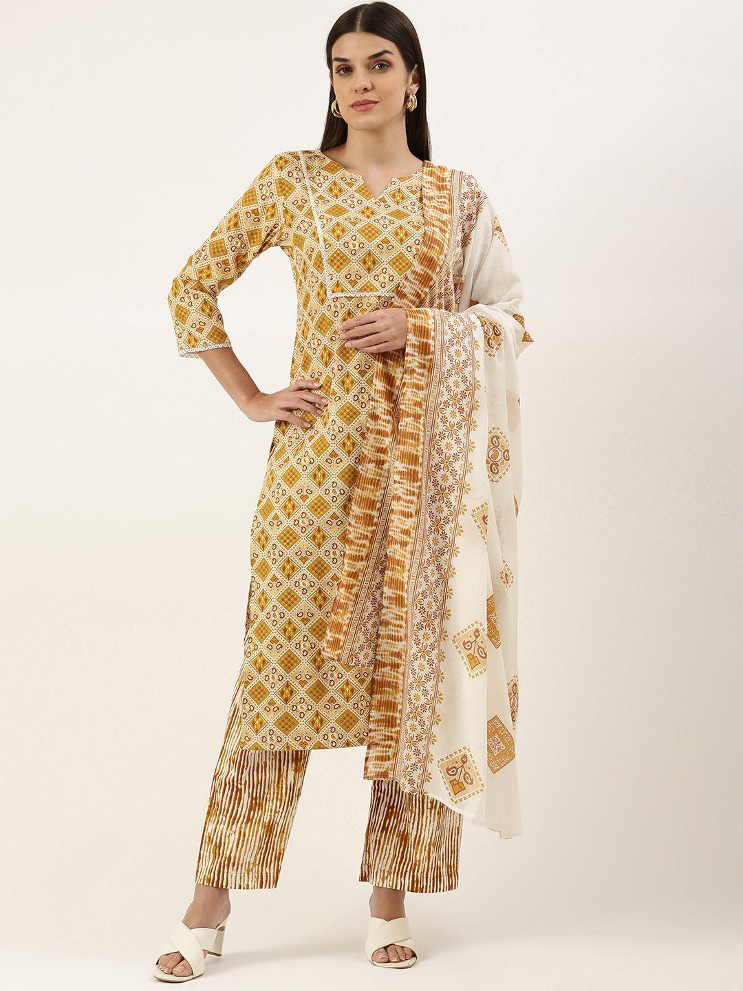swagg india women ethnic motifs printed thread work kurta with trousers & dupatta