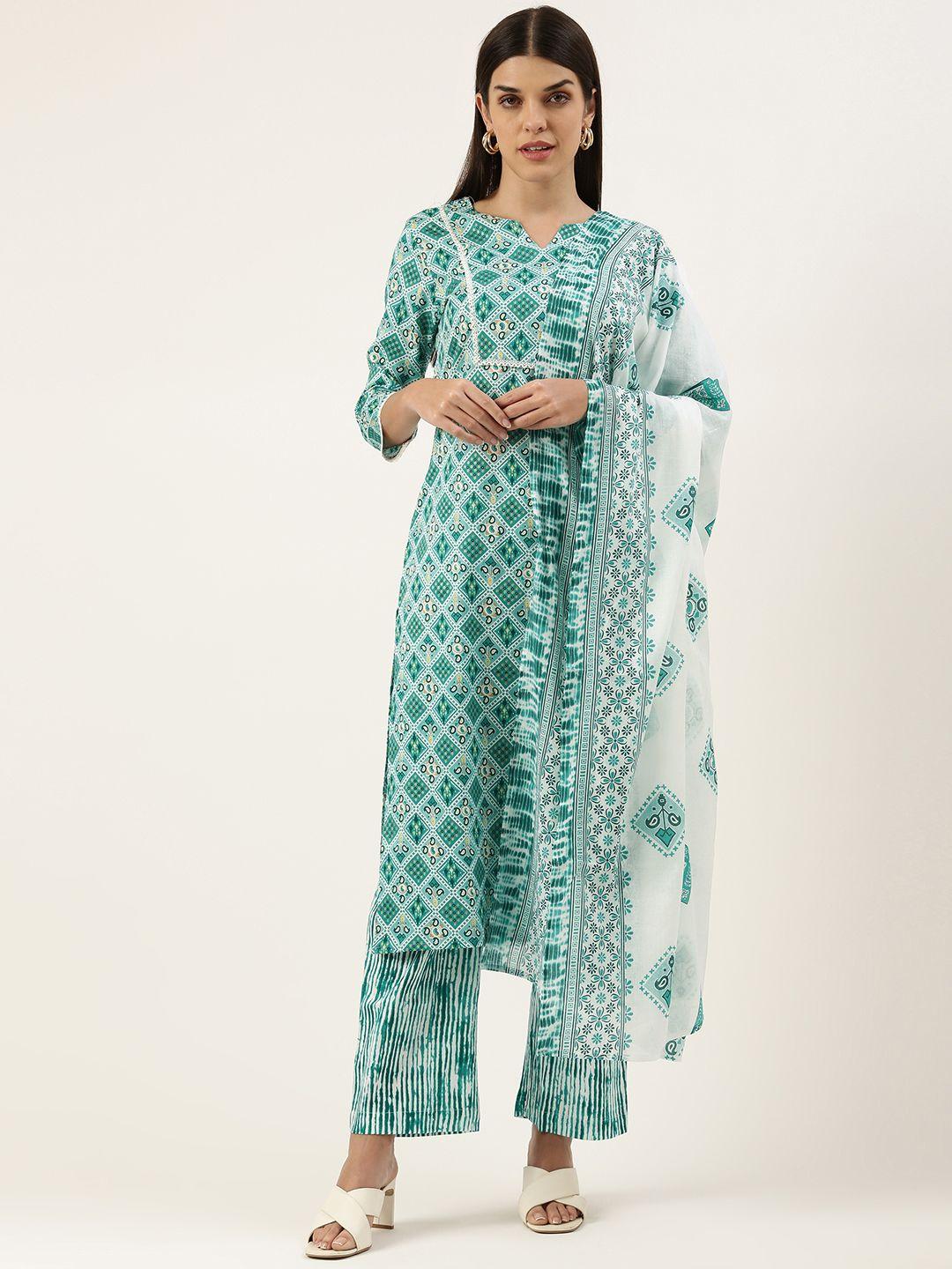 swagg india women ethnic motifs printed thread work kurta with trousers & dupatta