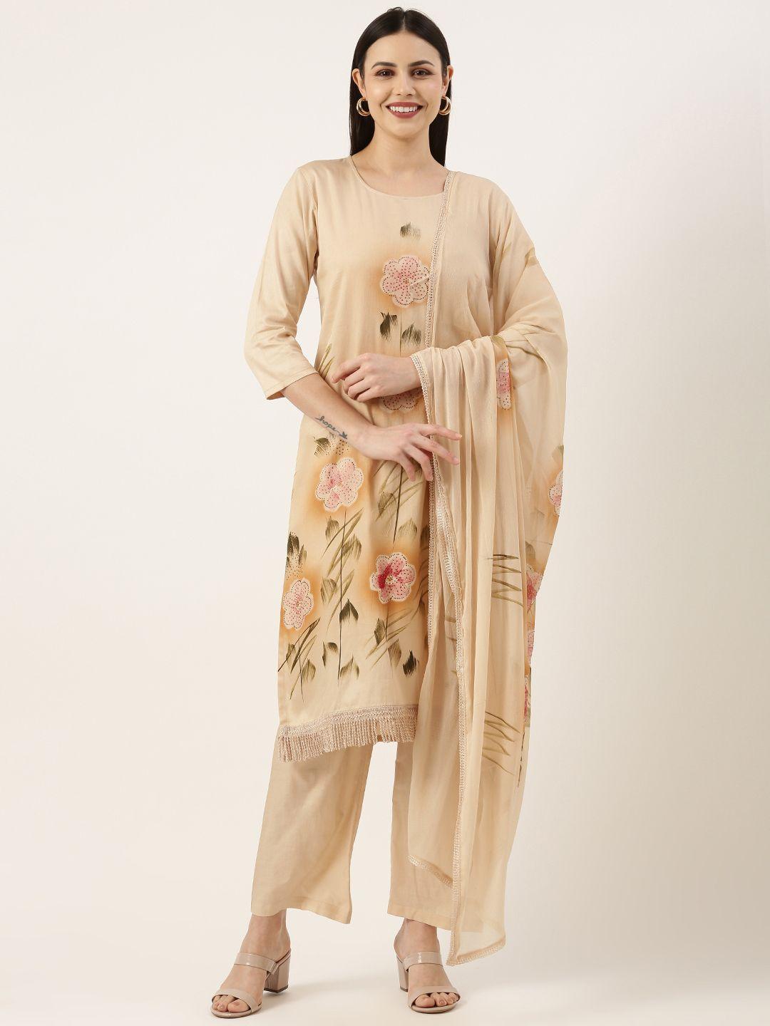 swagg india women floral printed mukaish kurta with trousers & dupatta