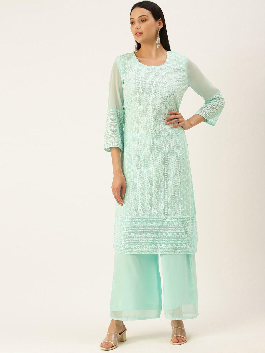 swagg india women green ethnic motifs embroidered kurta set