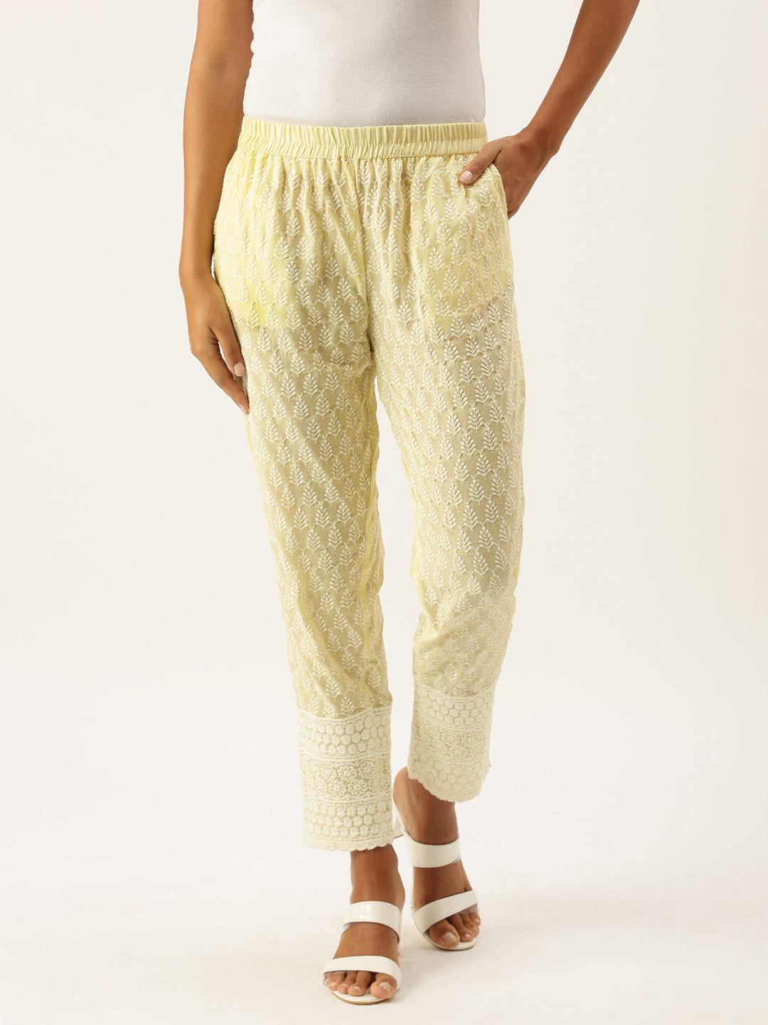 swagg india women yellow ethnic motifs embroidered ethnic trousers