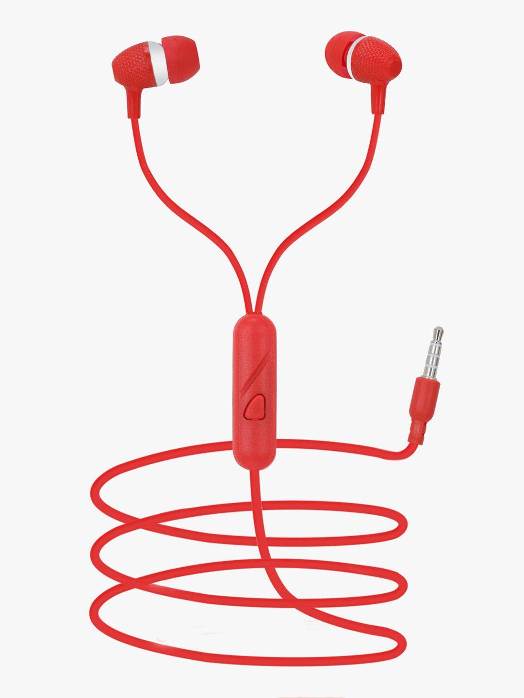 swagme red solid wired earphones with mic