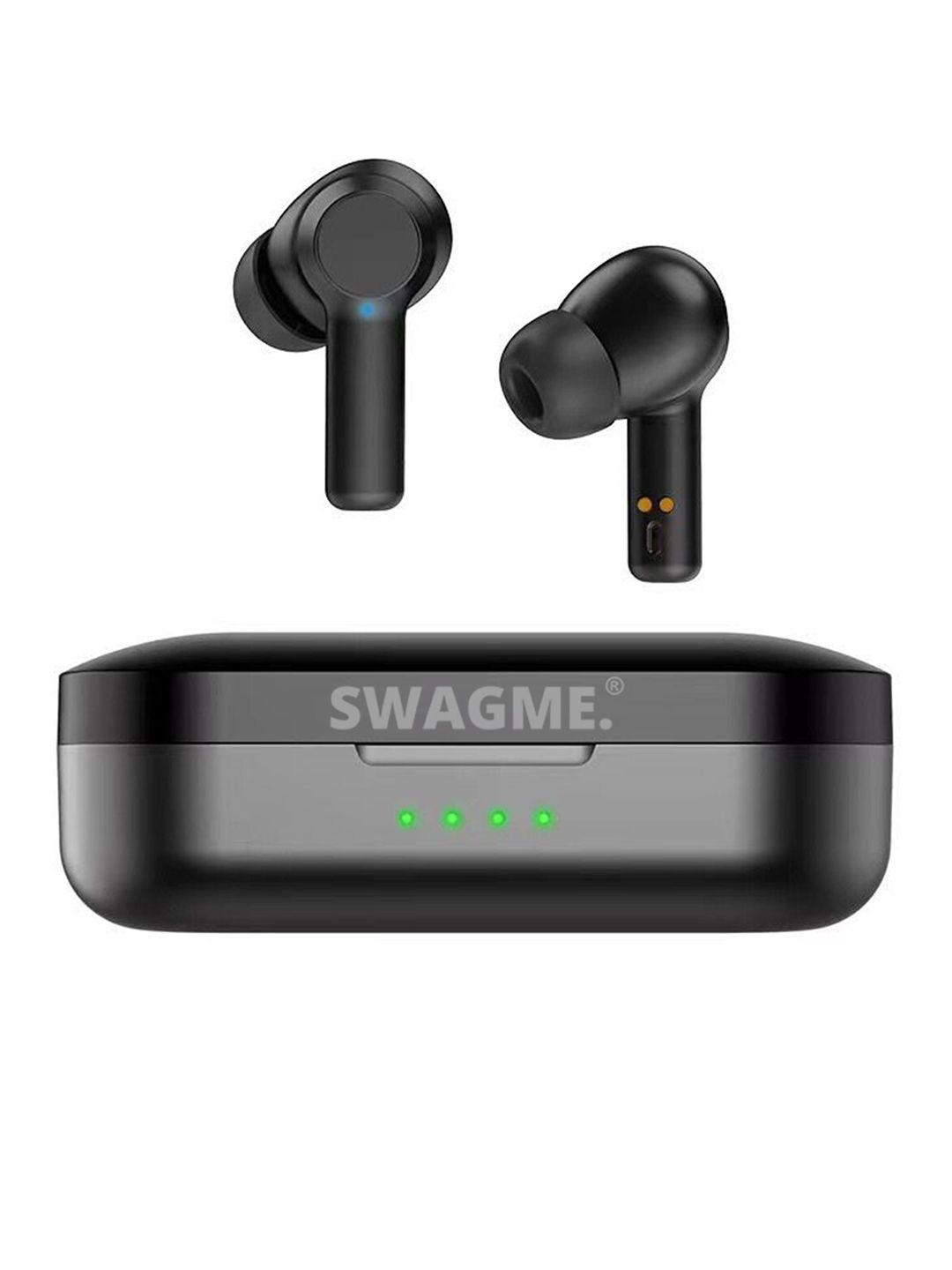 swagme black solid tws-005 classico true wireless earbuds with dual enc & ai noise cancel