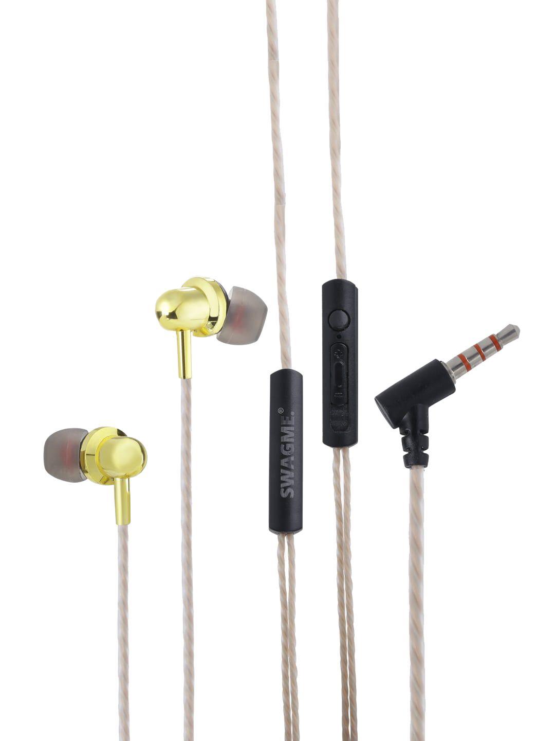 swagme gold-toned & black solid in-ear wired earphones