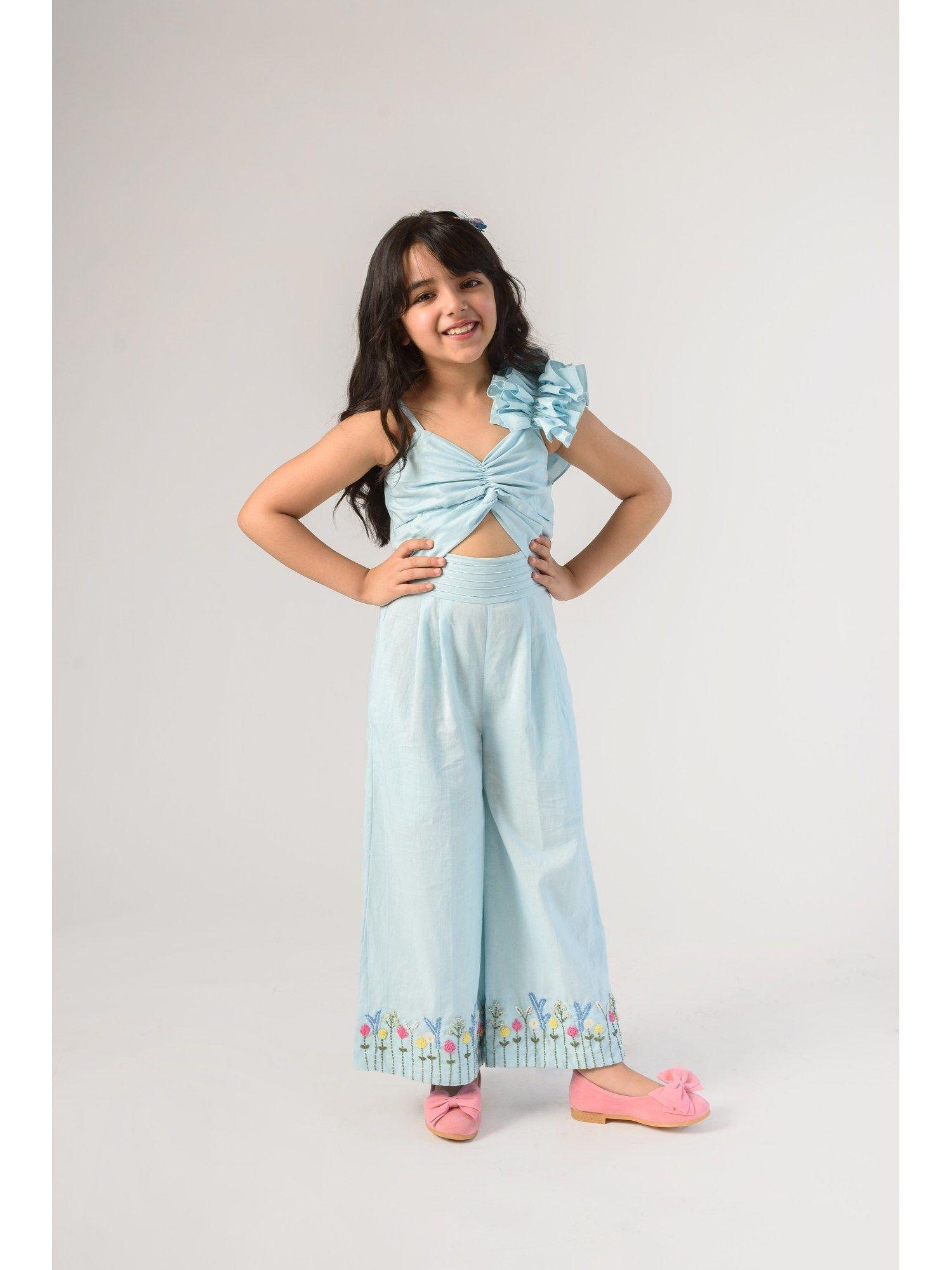 sward lush- thread embroidered organic cotton jumpsuit for girls