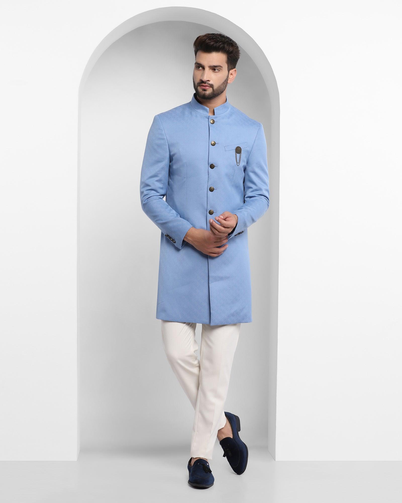 swarn two piece blue printed achkan set - flexor