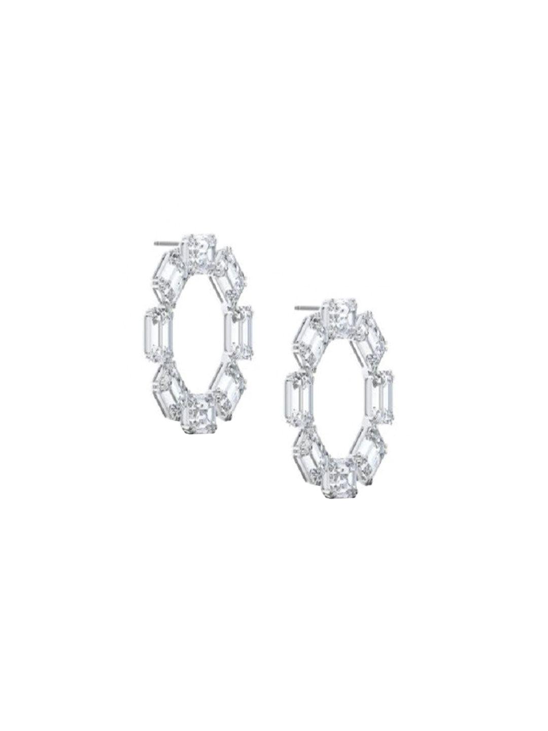 swaroski silver circular rhodium-plated drop earrings