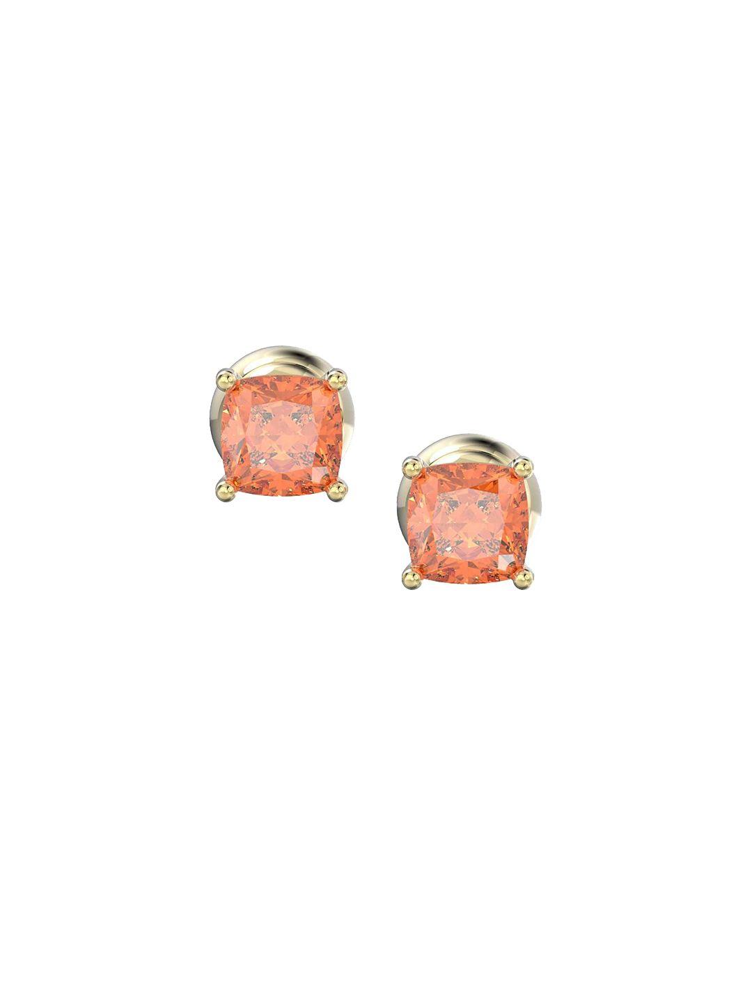 swarovski gold plated orange stone studded studs earrings