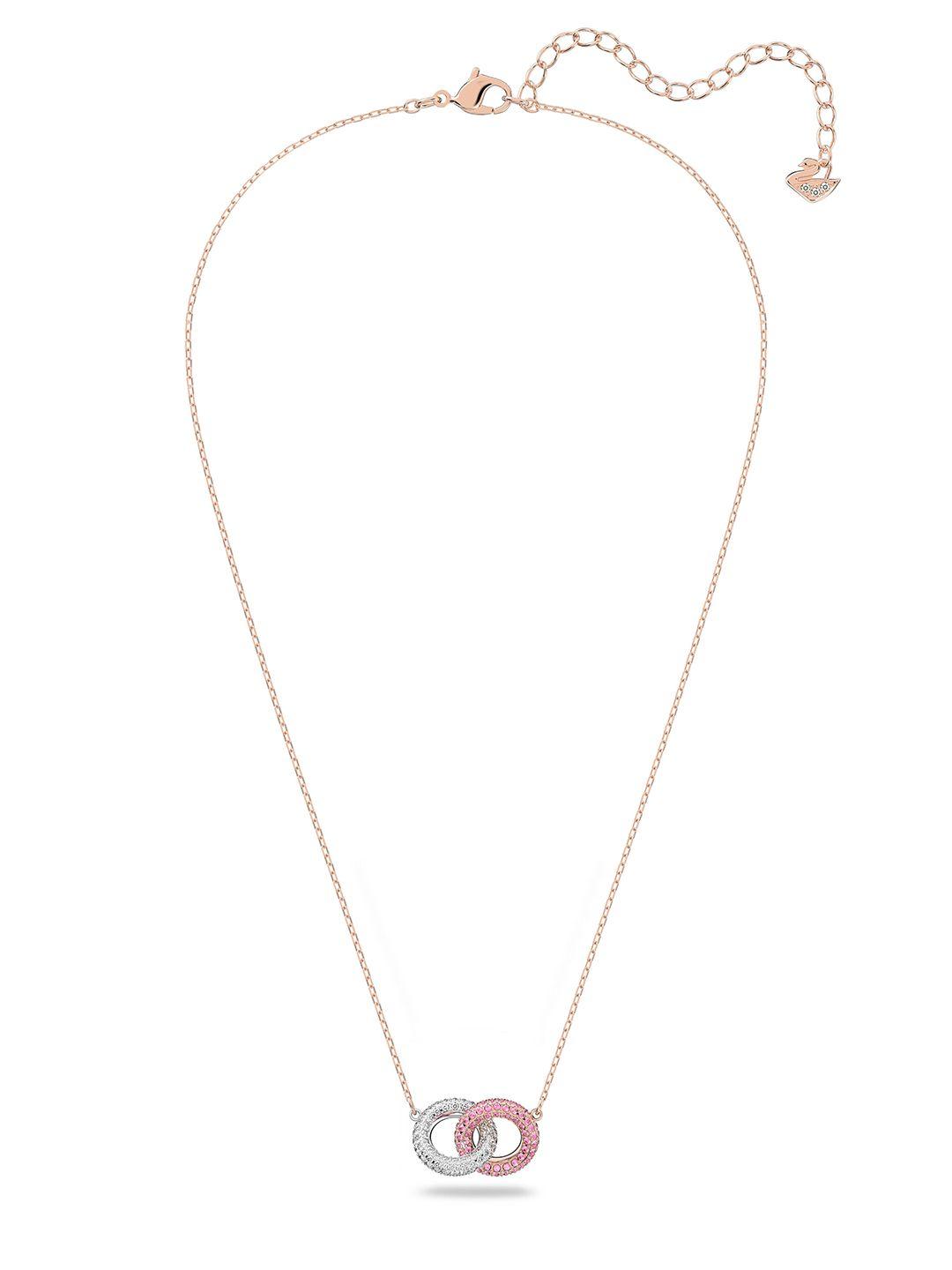 swarovski pink & silver-toned rose gold-plated necklace