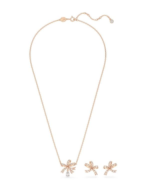 swarovski rose gold volta bow necklace & earring set