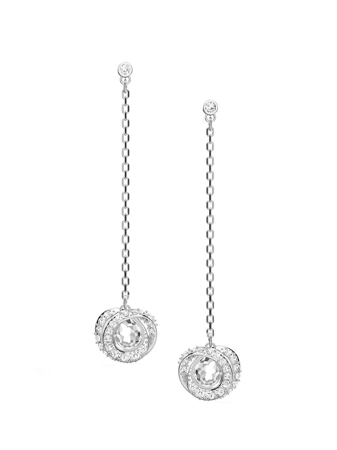 swarovski silver-toned circular drop earrings