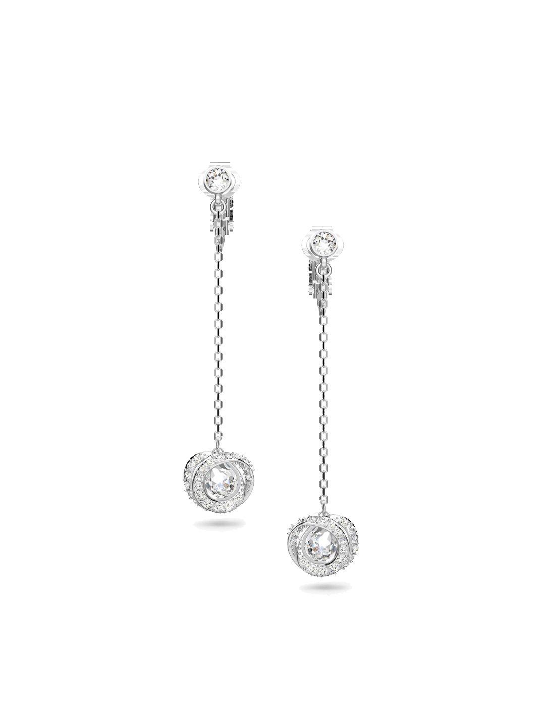 swarovski silver-toned circular drop earrings