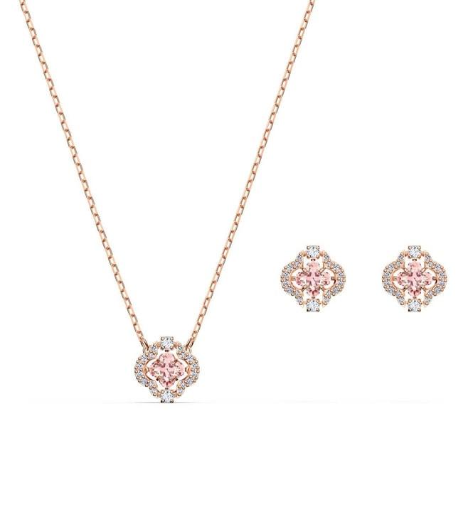 swarovski sparkling dance clover pink necklace set