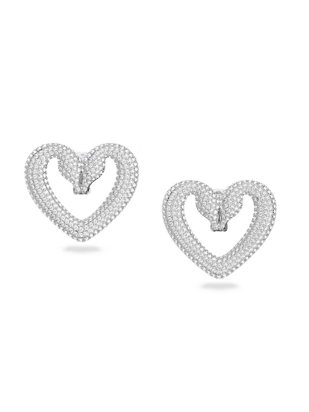 swarovski white crystals studded heart shaped studs earrings